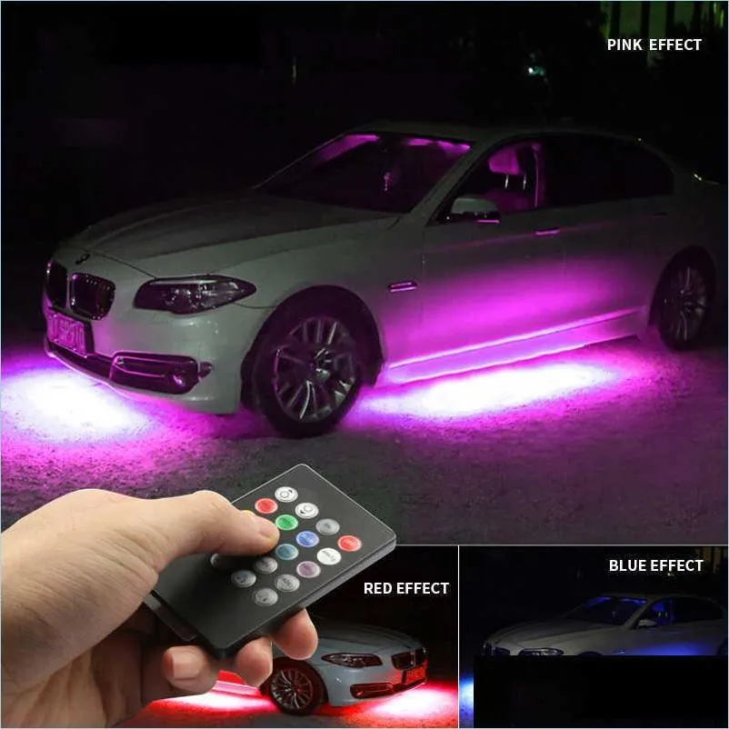 Decorazioni interne 4X Car Chassis Decorativo Impermeabile Led Luci di striscia ambientale Underglow Atmosphere Rgb Lampada Bar Truck Side Ligh Dhugb