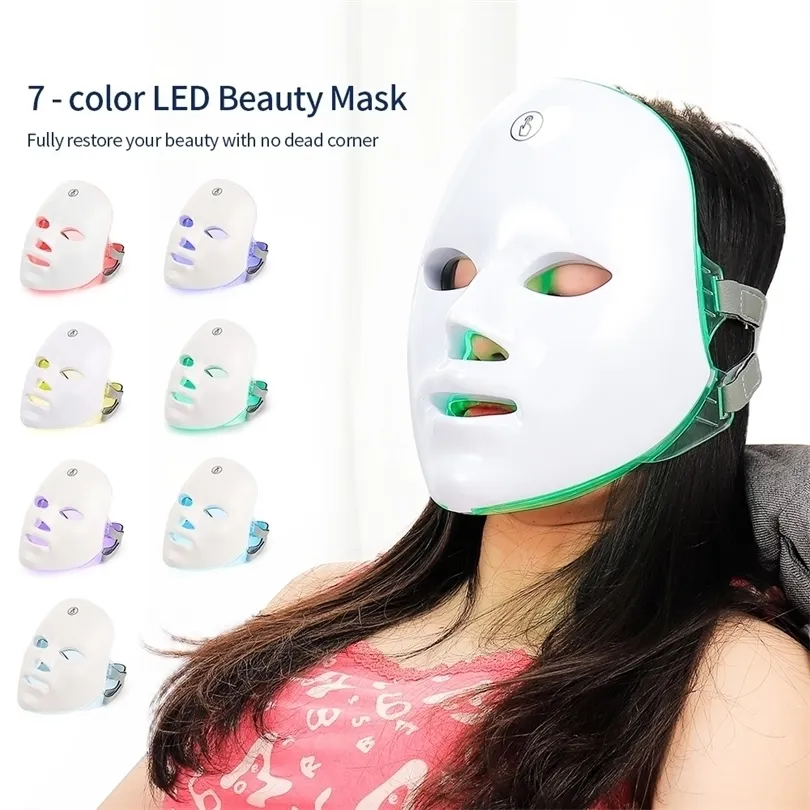 Dispositivi per la cura del viso Confezione regalo Carica USB 7 colori Porejuvenation Maschera LED per il viso Trattamento Pon Maschera per la bellezza del viso Cura della pelle Anti acne rughe 221104