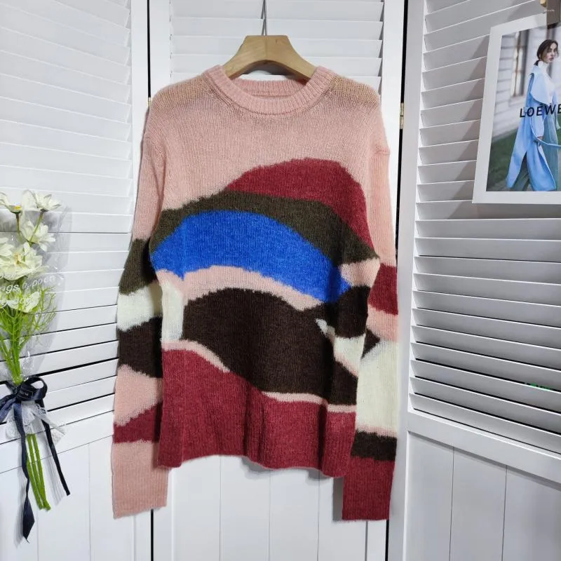 Women's Sweaters 2022 Women Fashion Long Sleeve Sexy Round Neck Loose Mohair Blend Print Sweater 0903
