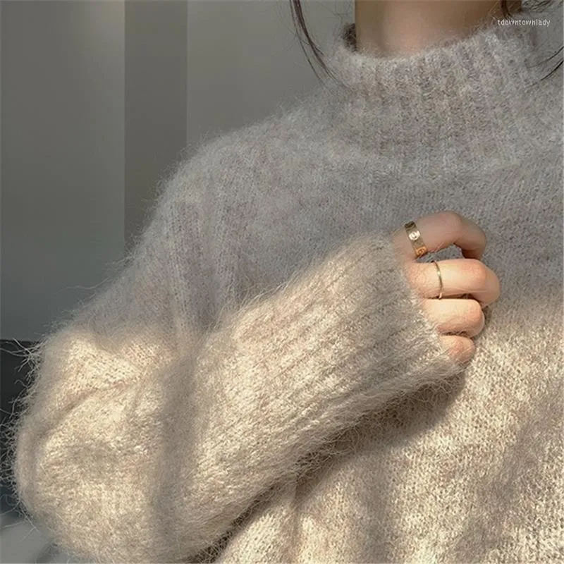 Kobiety swetry pullover damskie kokon mohair luźne leniwe wiatr wczesny jesienny kołnierzyk na top i zimowe zużycie 2022