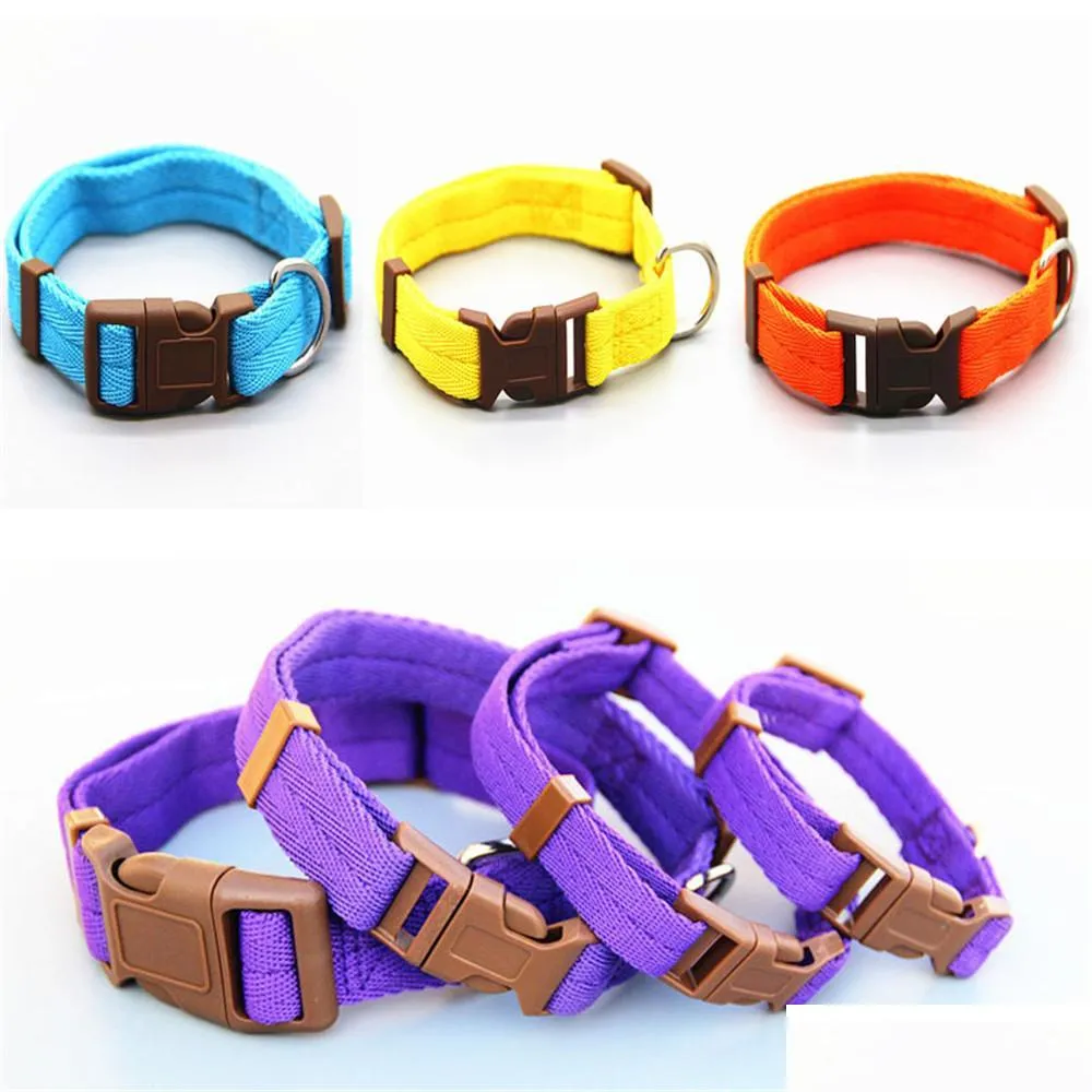 Dog Collars Leashes Pet Dog Collar Classic Solid Basic Polyester Nylon Dogs With Quick Snap Buckle Pl Rope 7 Colors Drop Delivery Dhdeh