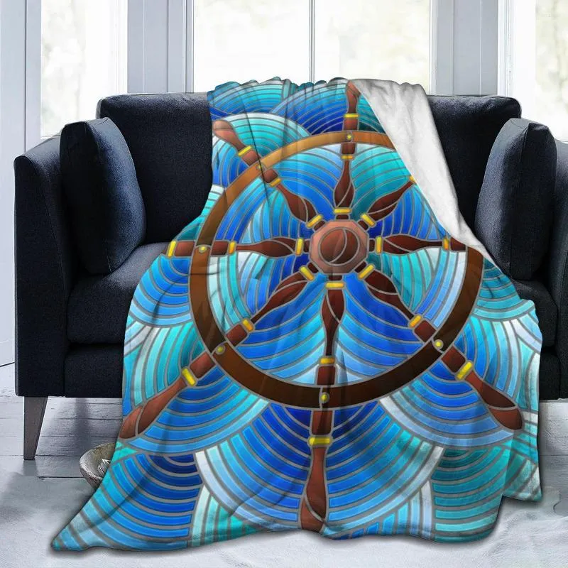 Blankets Flannel Blanket Ship Steering Wheel Waves Print Soft Micro Fleece For Bathrobe Sofa Bed Travel Home Winter Spring Fall