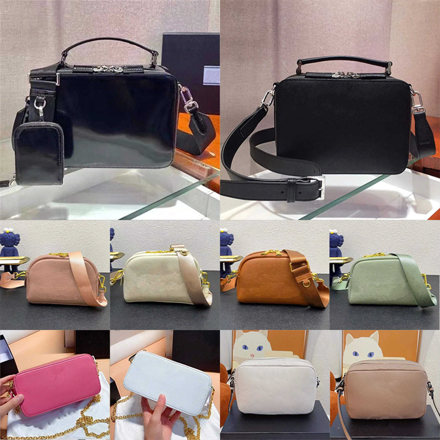 Brique Brushed Leather Bag Deaigner Camera Bag Canvas Handbag Adjustable Shoulder Strap Women