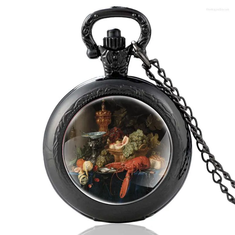 Pocket Watches Still Life With Golden Goblet Pattern Vintage Quartz Watch Men Women Unique Pendant Necklace Hours Clock Gifts