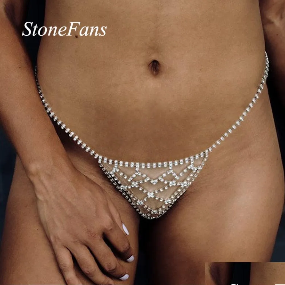 Inne Stonefans seksowne talia łańcuch ciała kryształowa biżuteria bielizny dla kobiet mesh rhinestone Thong bikini majtki bielizny Valentine gi dhhyy