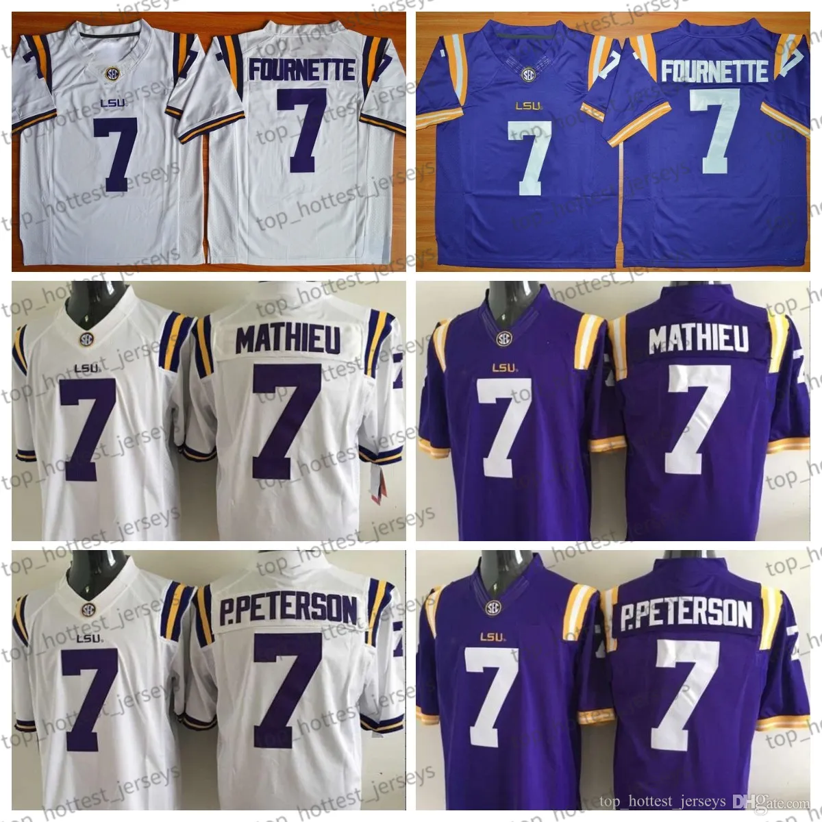 NCAA 7 Leonard Fournette Football Jersey Patrick Peterson 7 Tryann Mathieu Lsu Tigers Blue White College Mens genaaide truien