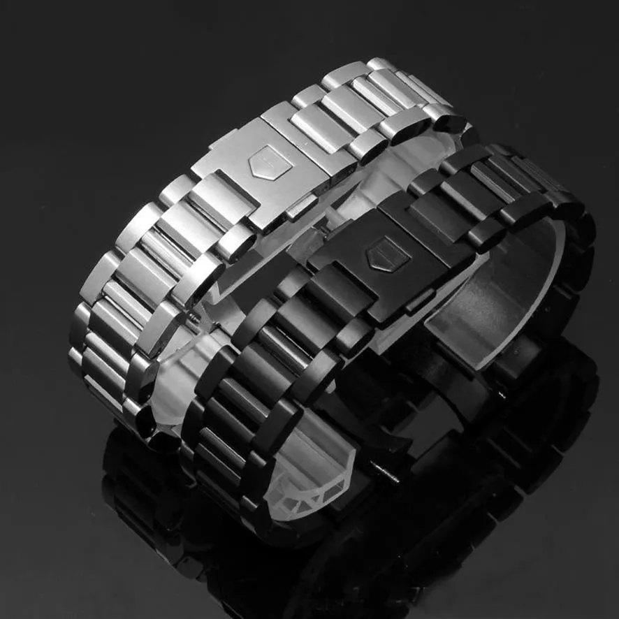 Titta på bandtillbehör Solid Steel Strap For -Tag -Men Calella Series Butterfly Buckle Band Men's Armband 22mm254T