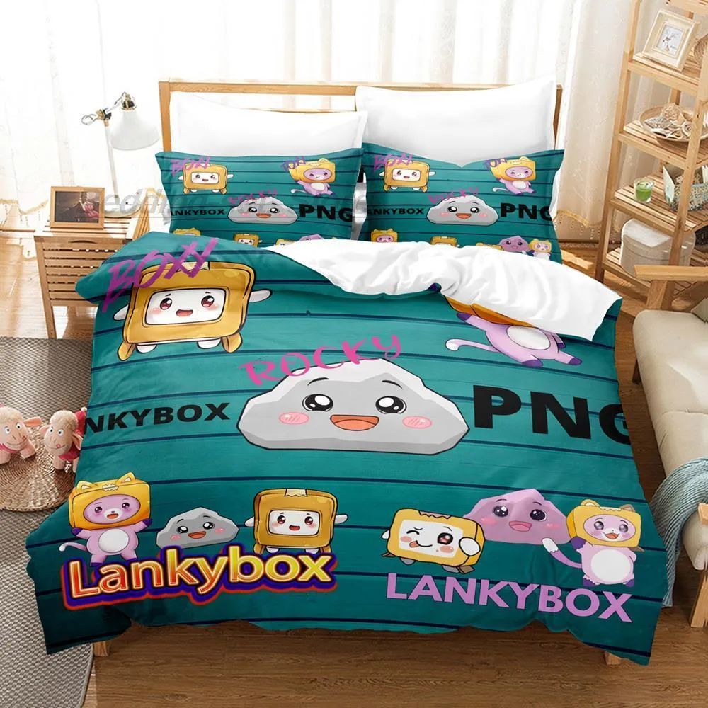 Set di biancheria da letto Kawaii Lankybox Set di biancheria da letto Single Twin Full Queen King Size Bed Set Aldult Kid Camera da letto Copripiumino Set copriletto 3D 221103