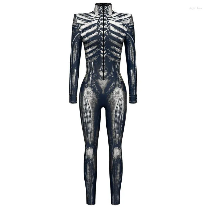 Women's Two Piece Pants Skeleton Bodysuit Halloween Onesie Printing Cosplay 3D Flattering Bodysuits For Masquerade Party