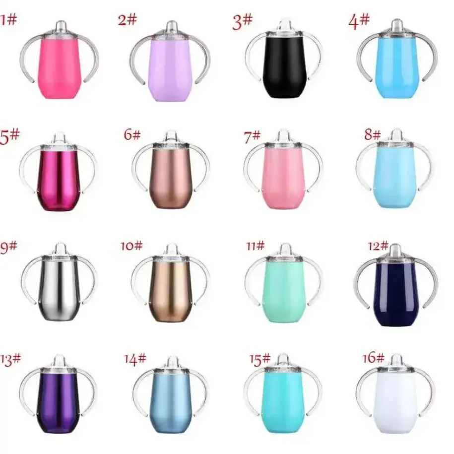 16 Colorful 10oz Mugs Sublimation Sippy Cups Blank DIY Baby Milk Bottle with Handle Stainless Steel Kids Drinking Tumbler FY4287 SS1104