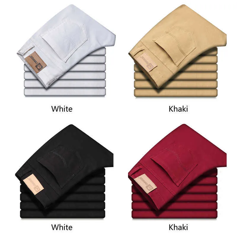 2022 nya Khaki Jeans för män Klassisk stil Affärsmode Enfärgad Stretch Raka jeansbyxor Byxor av manligt märke_voghion.com