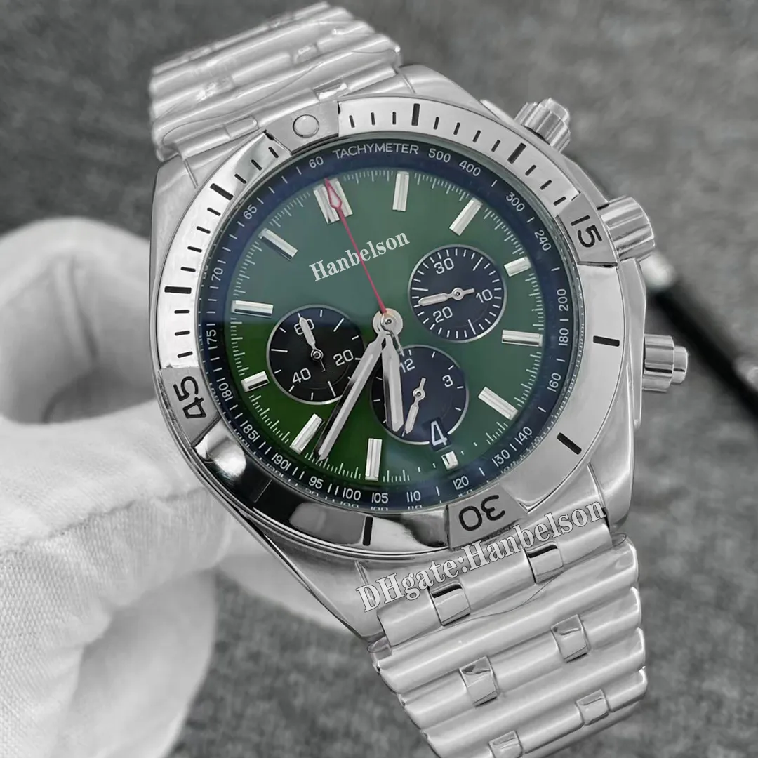 B01 herenhorloge chronograaf VK quartz uurwerk stalen armband lichtgevende groene wijzerplaat zwarte datum heren sporthorloges