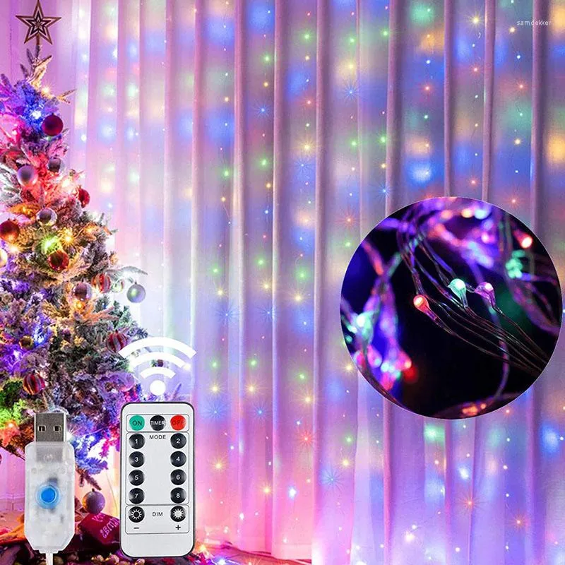 Strings LED Curtain Lamp Garland White Copper String Light Remote Control USB Fairy Bedroom Christma Outdoor