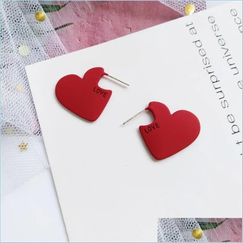 Stud Stud Ruanme Une paire de boucles d'oreilles contractées coeur doux lettres rouges amour Han édition boucle d'oreille femmes C mot oreille Ri Drop livraison juif Dhfdp