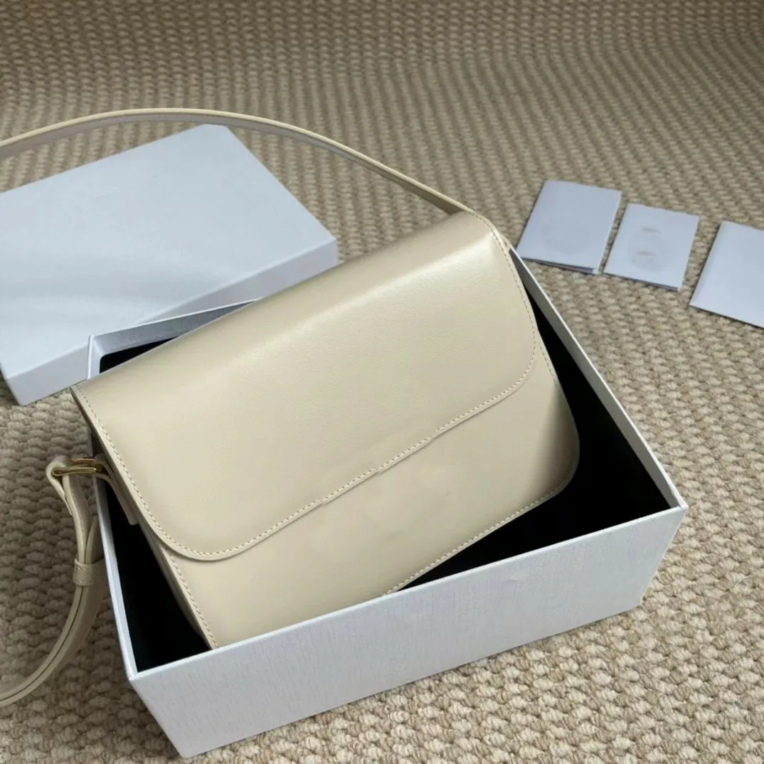 Cel1ne lüks tasarımcı triomphe vintage kutu omuz çantaları tam buzağı deri saf renk çapraz vücut çantaları altın donanım toka çanta kadın moda klasik çanta hediyesi