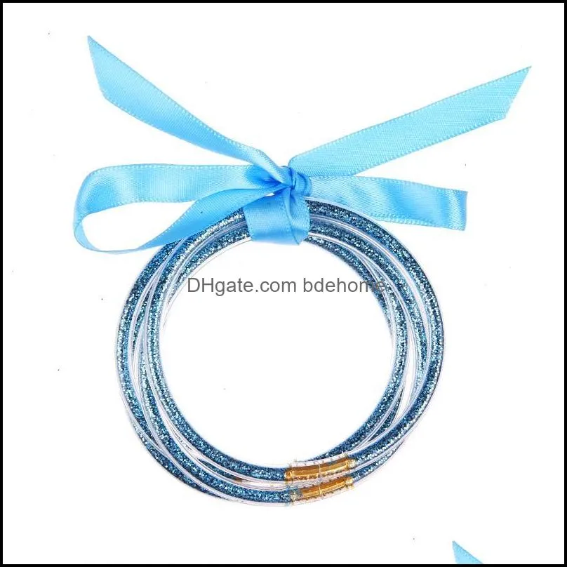 Bangle Bangle Cute Glitter Filled Bowknot Jelly Sile Stack All Weather Bracelet Banglesbangle Drop Delivery Jewelry Bracelets Dh4Mr