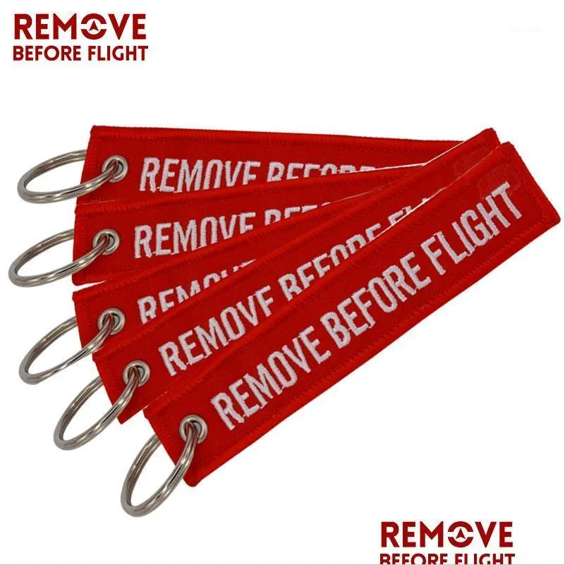 Keychains Lanyards Remove Before Flight Chaveiro Key Chain For Cars Red Fobs Oem Keychain Jewelry Aviation Tag Embroidery Chains 5 Dhx1W