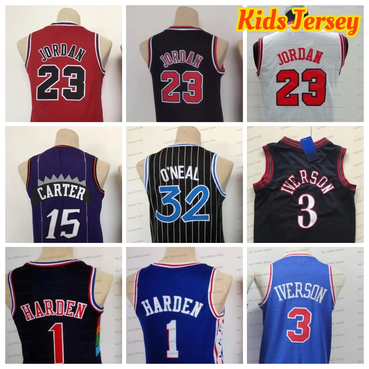 Kids luka 77 Basketball Jersey 1 James Doncic Harden Shaq 32 Neal 23 Allen 3 Iverson Throwback Black Red Jerseys Youth