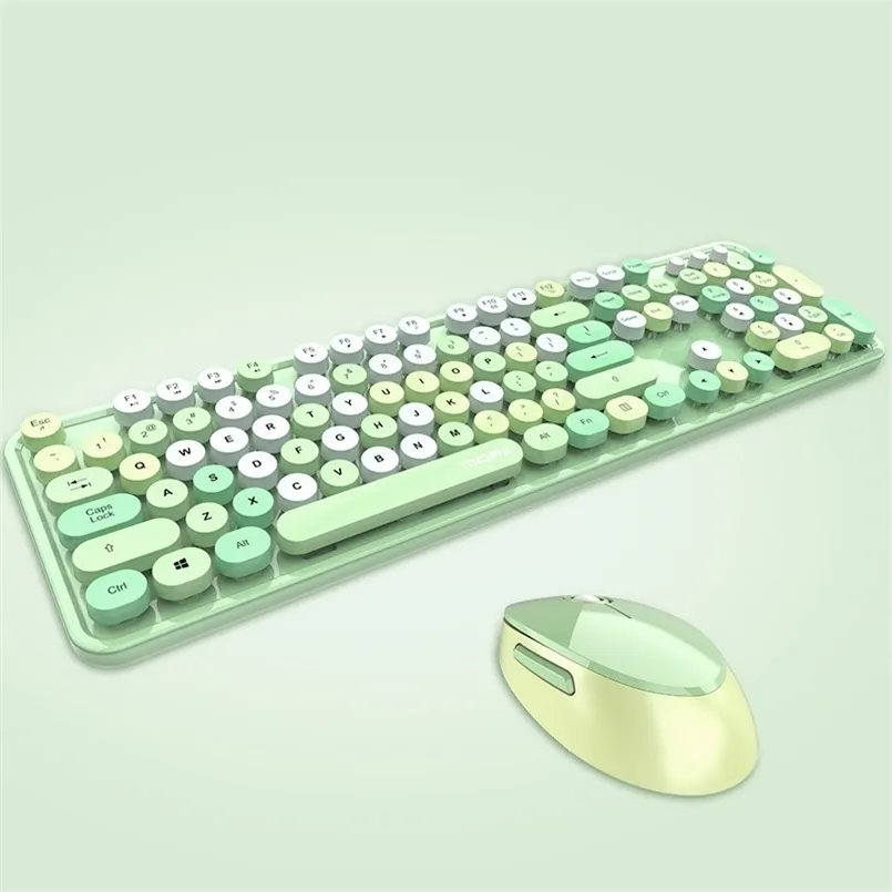 Set Tastiera E Mouse Wireless Retrò Rosa, Tasti Rotondi Colorati, 2.4 GHz Per PC E Mac