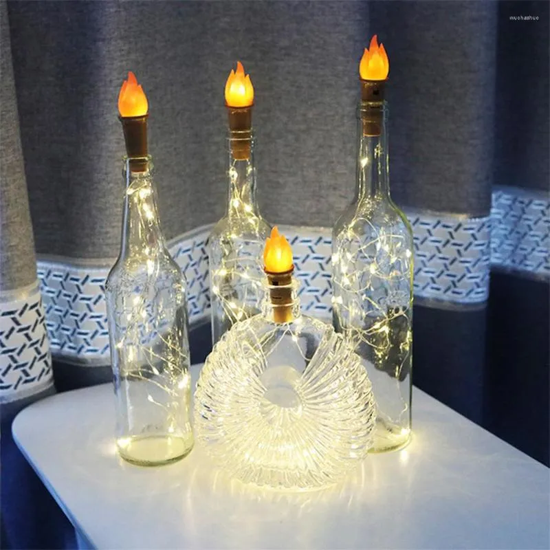 Str￤ngar julbelysning LED -vinflaska flamstr￤ng ljus batteri 20 f￤rgglad fairy lampbelysning atmosf￤r