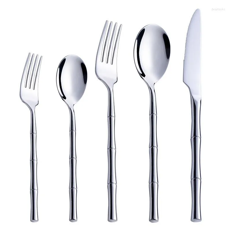 Ensembles de vaisselle en acier inoxydable dîner argent or ensemble couteau fourchette cuillère à café anti-dérapant couverts cuisine Durable vaisselle Kit
