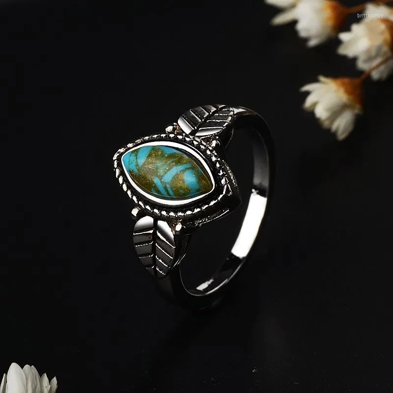 Wedding Rings Bohemia Silver Plated Leaf Marquise Green Stone For Women Retro Fashion Jewelry Elegant Band Party Gift Ring