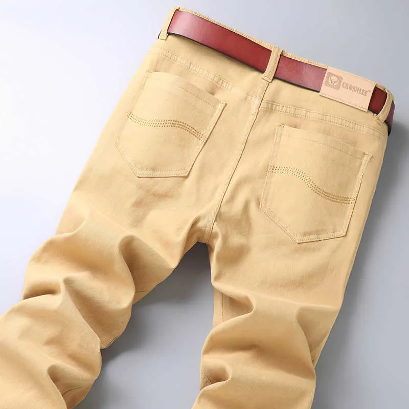 2022 nya Khaki Jeans för män Klassisk stil Affärsmode Enfärgad Stretch Raka jeansbyxor Byxor av manligt märke_voghion.com