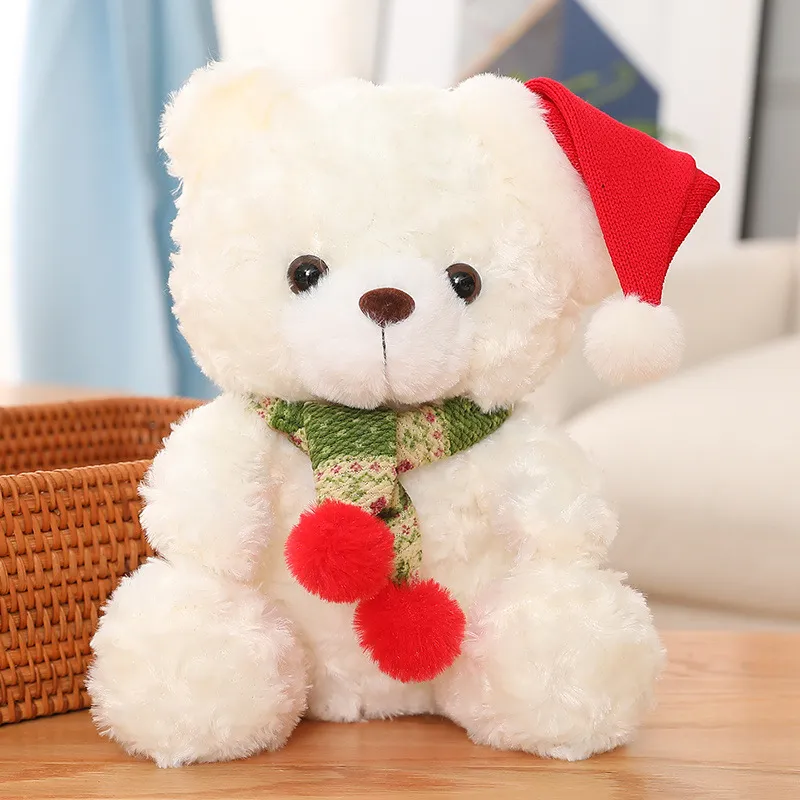 Christmas Teddy Bear Plush Toys Stuffed Animal Doll With Santa Hat and Scarf Kids Christmas Valentine's Gift