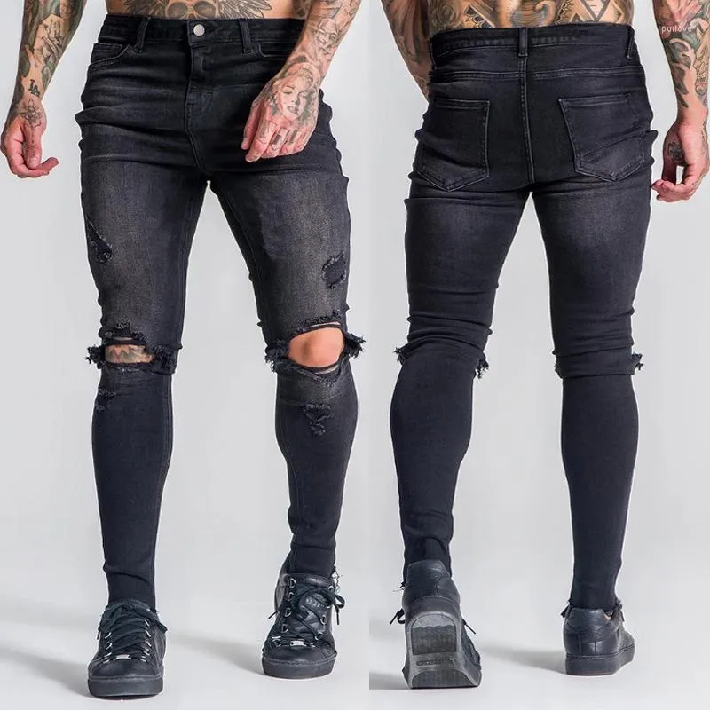 Calças masculinas por atacado 2022 moda casual masculino elástico jeans Locomotive Black Slinny Men
