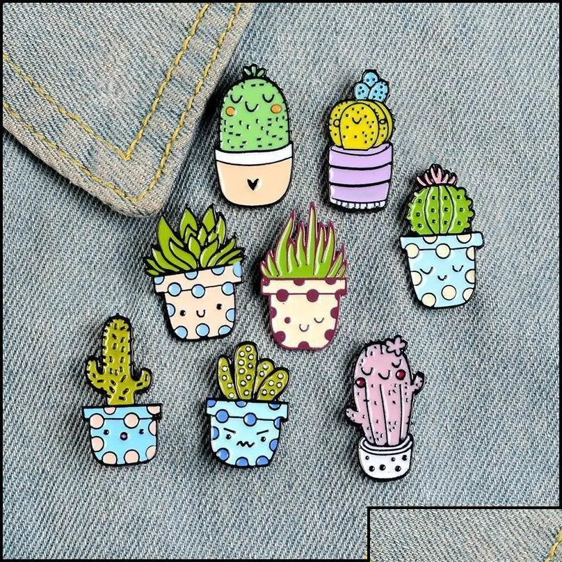 Pins Broches Broches Broches Bijoux Dessin Animé Cactus Broche Mignon Mini Plante Pot Émail Femmes Denim Vestes Revers Chapeau Badges Enfant Badge Oty0V