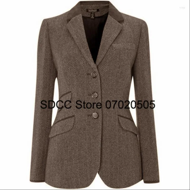 Costumes pour femmes femmes chevrons Blazer coupe ajustée simple boutonnage panneau col robe banlieue dîner bureau dame manteau Blaser Femme