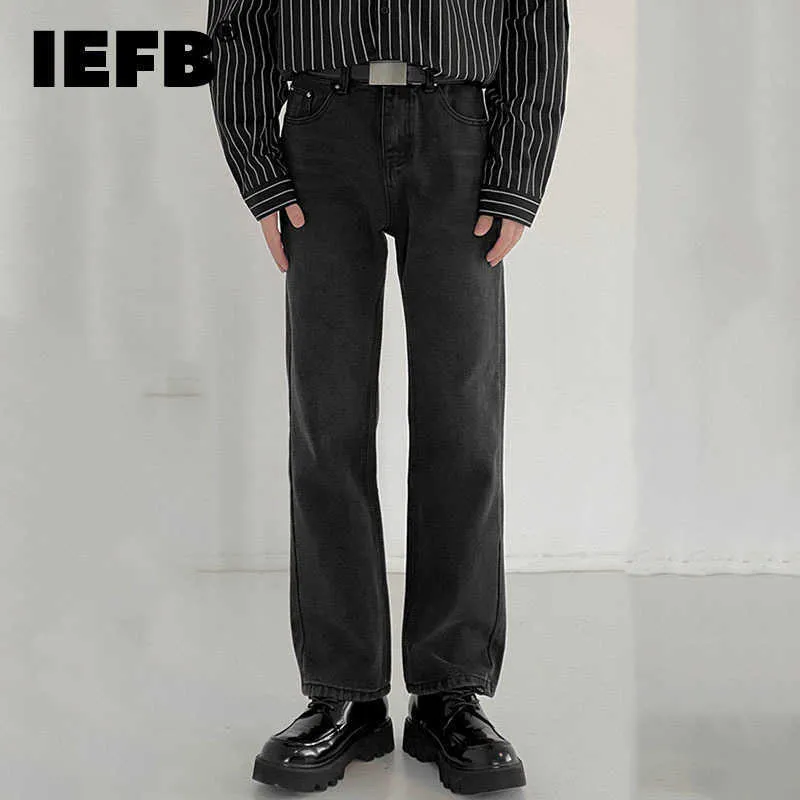 Jeans da uomo IEFB Abbigliamento uomo Jeans bootcut neri 2022 Nuovo lavaggio a vita media Pantaloni lunghi in denim dritto retrò Autunno Inverno Moda Bottoms 2022 T221102