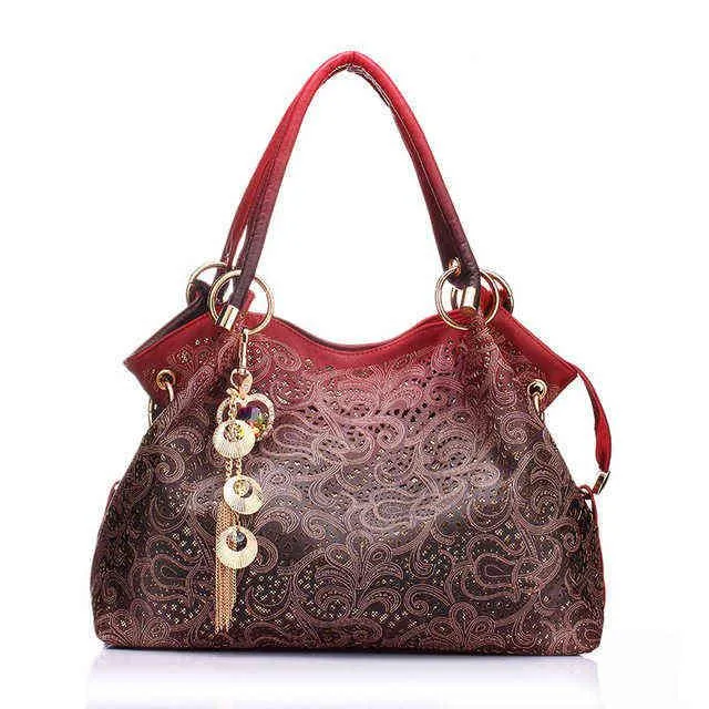 الأزياء أنثى الحقائب للنساء HBP Hollow Out Ombre Handbags Floral Print Counter Purse Ladies Tote Tassel Top Handle Wallet