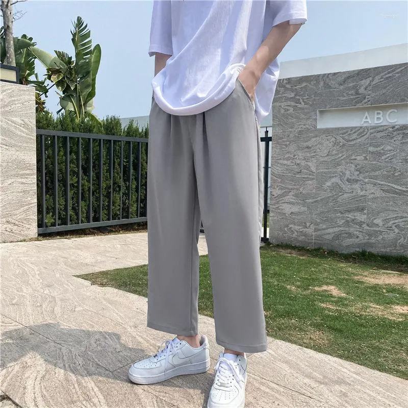 Men's Pants Summer Thin Casual Men's Fashion Gray/Black Ice Silk Men Korean Loose Straight Mens Trousers S-3XL