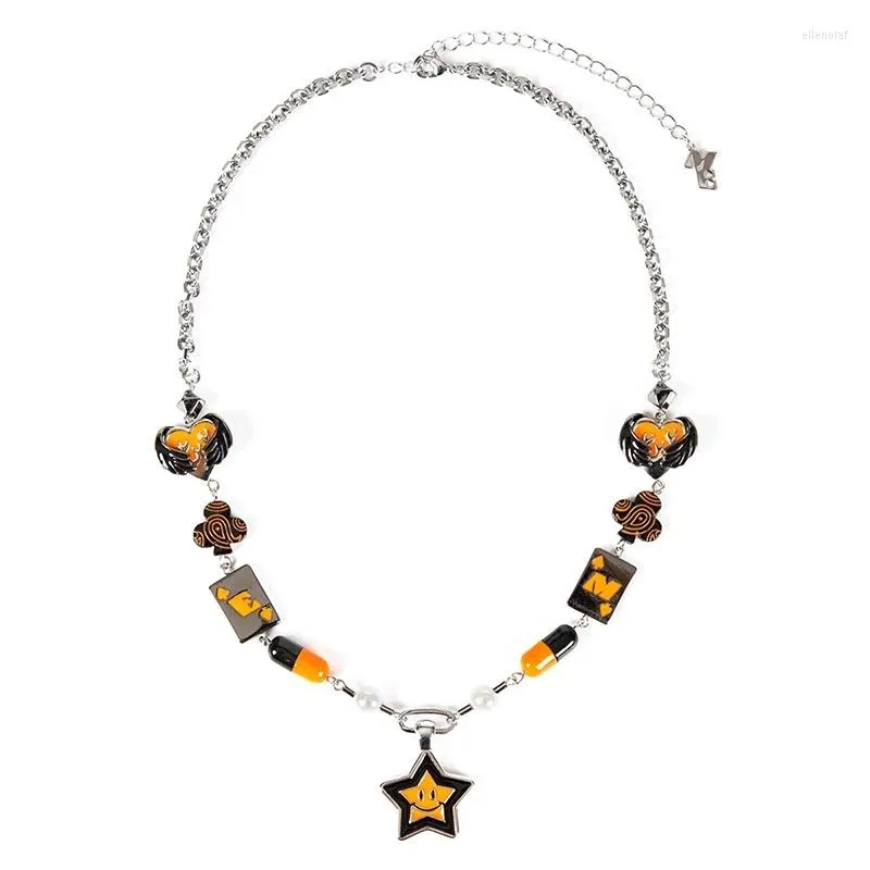 Chains 2022 Y2k Trendy Orange Card Five-Pointed Star Smiling Lucky Pendant Hip Hop Punk Necklace For Men Women Girl Charm Jewelry