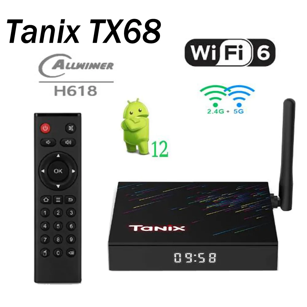 Tanix TX68 Smart Android 12.0 TV Box Allwinner H618 4G 64G Dual Band WiFi6 6K 4K Media Player Av1 Set Top Box PK T95z Plus T95 Max H618