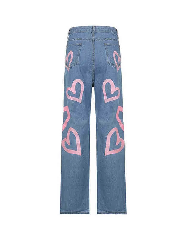 Printed Womens Jeans: High Waist Straight Leg Denim Trousers