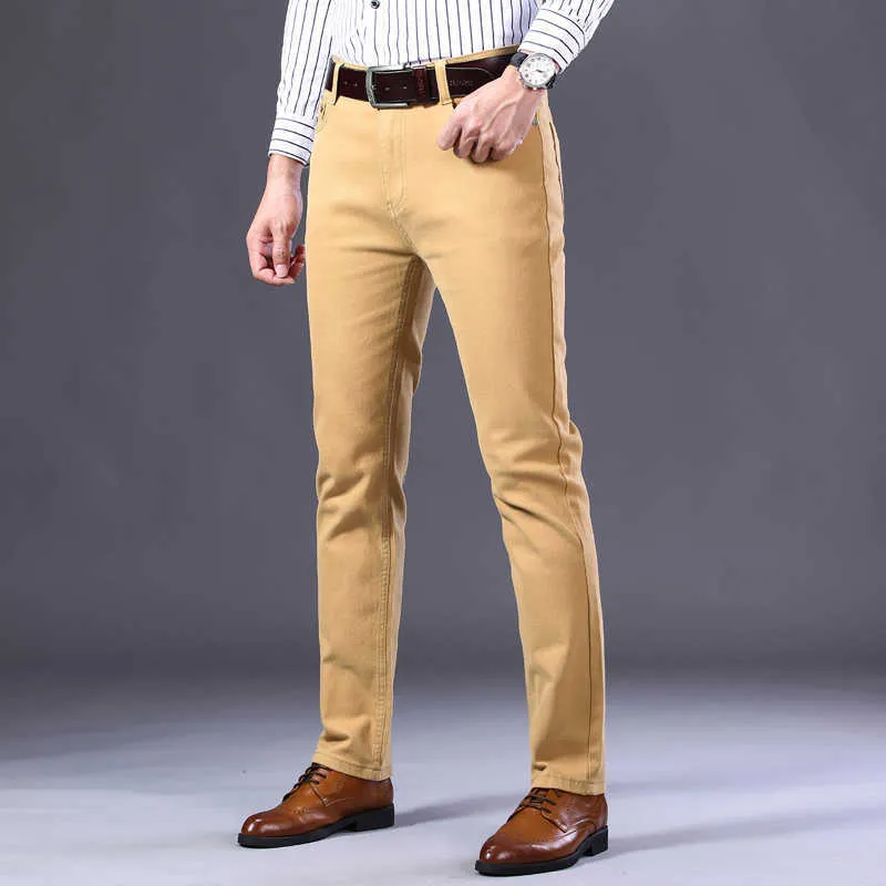 2022 nya Khaki Jeans för män Klassisk stil Affärsmode Enfärgad Stretch Raka jeansbyxor Byxor av manligt märke_voghion.com