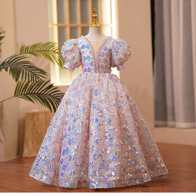 بلورات فتاة الفتاة فستان 2023 ballgown ab stones red urganza kid kid little birthday party party toddler thens preteen tulle cape halter neck keyhole