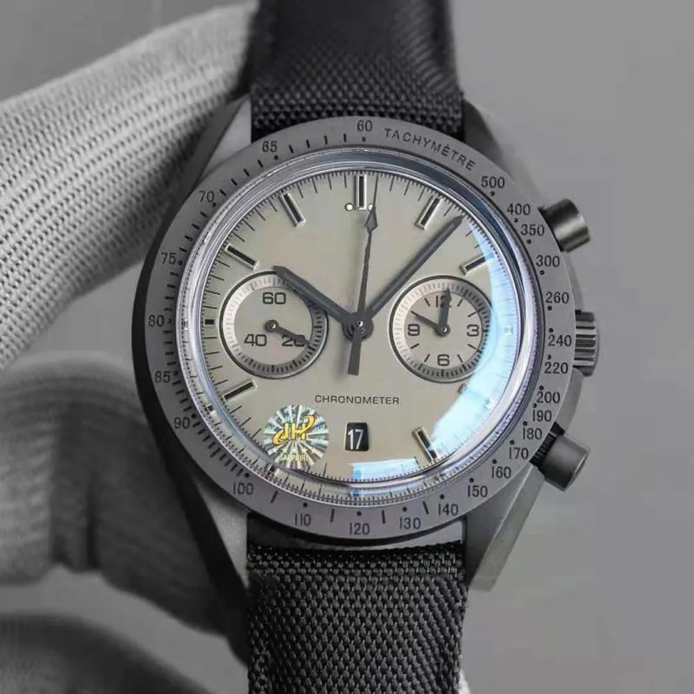 NOWOŚĆ STYJNYCH STYLE JHF 4 44 25 mm MoonWatch 9300 Automatyczny ruch chronografowy materiał skórzany pasek Mechaniczne Zegarki 2655