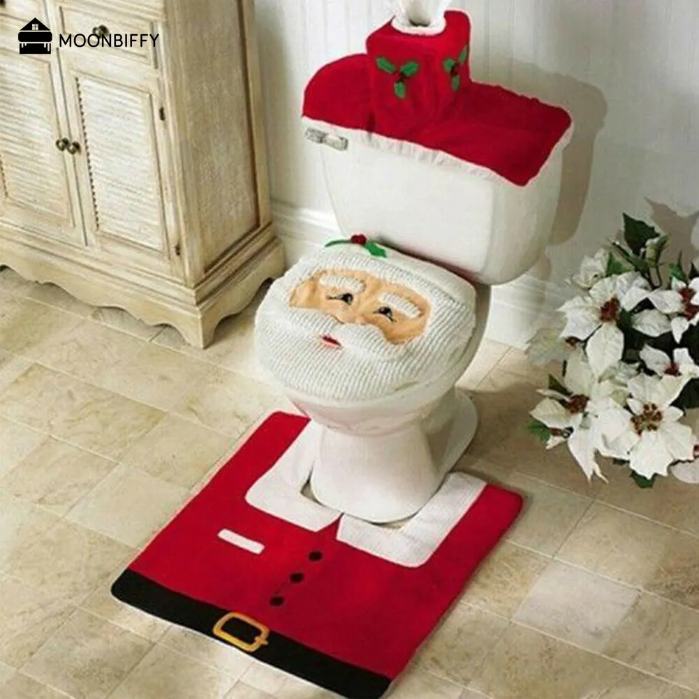 Toalettstol täcker 3pcset jul jultomten mönster hem fodral badrum dekoration 221103