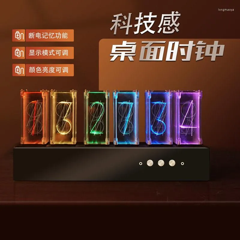 Bordklockor LED Pseudo Glow Tube Clock Computer Desktop Creative Mute RGB Luminous Digital