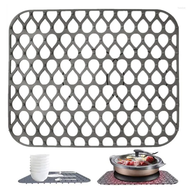 Table Mats Silicone Kitchen Sink Mat Grey Protector Grid Accessory Non-slip Folding Grates For Bottom Of Farmhouse