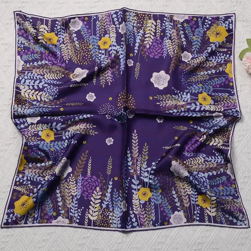 Écharpes de luxe violet épis de blé femmes carré mûrier soie écharpe mode châle Hijab Bandana Foulard foulard femme nœuds papillon