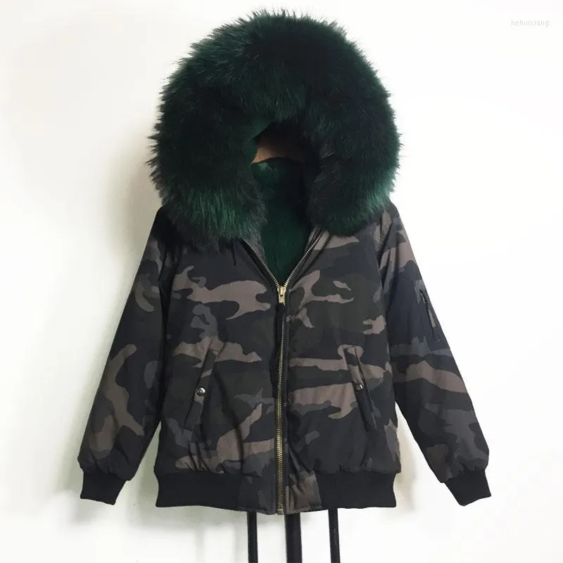 Dames vacht winter mode vrouw man man stijl bomber jas camouflage grote wasbeer capuchonededed