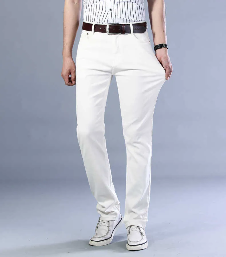 2022 nya Khaki Jeans för män Klassisk stil Affärsmode Enfärgad Stretch Raka jeansbyxor Byxor av manligt märke_voghion.com
