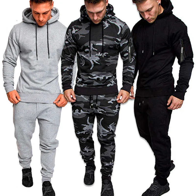 Survêtement Pièces Hommes Sweat À Capuche Militaire Ensembles Sportswear Camouflage Muscle Homme Automne Hiver Tactique Sweats et Pantalons XL Y2211