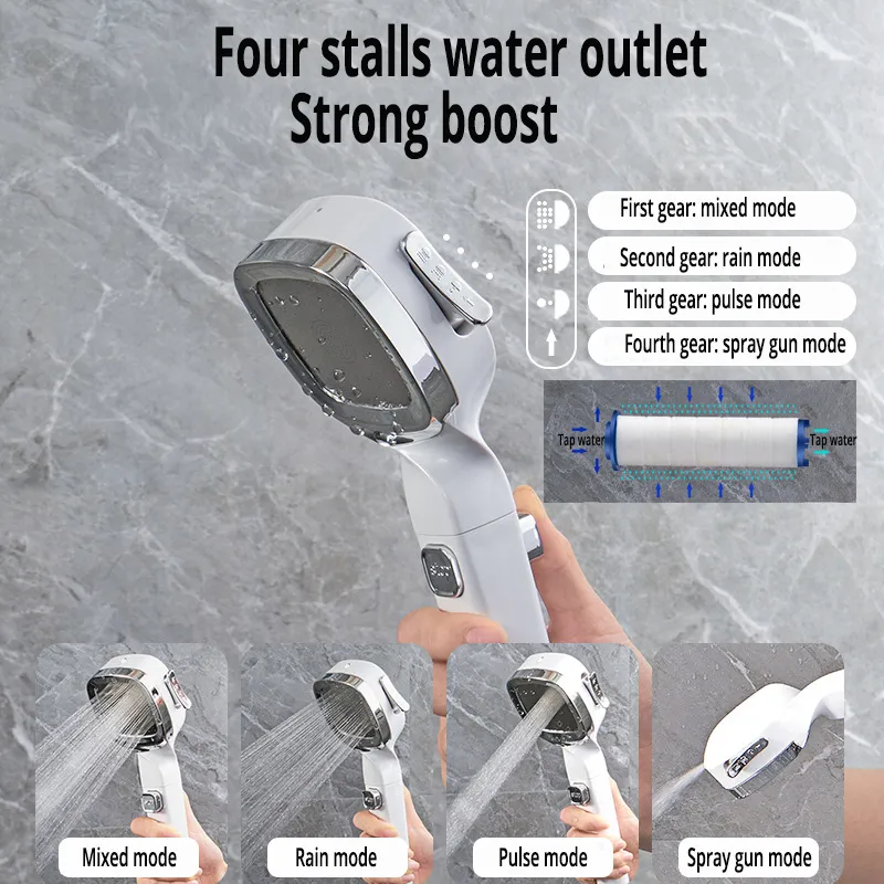 Soffioni doccia da bagno soffione doccia ad alta pressione 4 modalità con pulsante di accensione/spegnimento spray Risparmio idrico Filtro ugello Bagno regolabile 221103