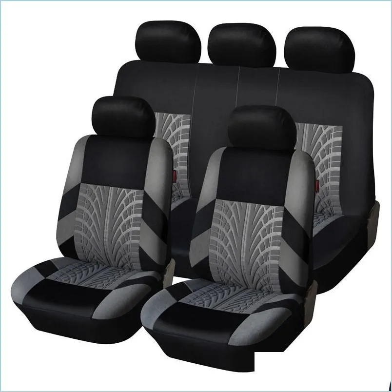 Housses de siège de voiture 9pcs / set Broderie Siège de voiture Ers Set Fit La plupart des voitures avec style de piste de pneu Décoration intérieure Drop Delivery 2022 Mo Dhdfr