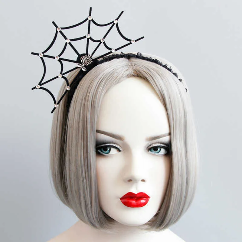 Black Cobweb Lace Headband with Silver Rose Bud & Crystal Beading Halloween Party Hair Accessories for Kids